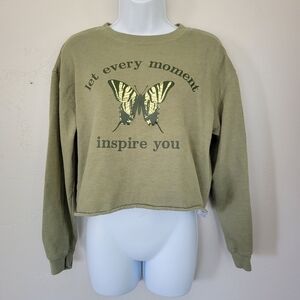 Freeze Small Olive Green Long Sleeve Sweatshirt Butterfly Graphic Quote Inspire